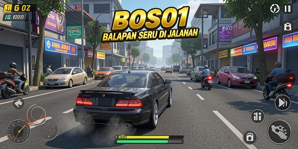 Tampilan seru dari gameplay BOS01 yang menggugah semangat balap.