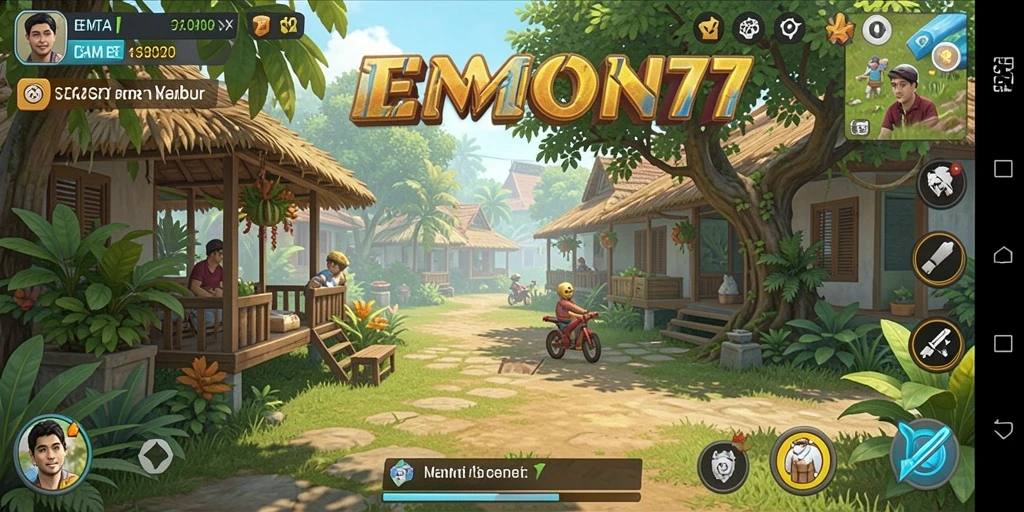 Tangkapan layar utama EMON77 yang menunjukkan gameplay santai dan menyenangkan.