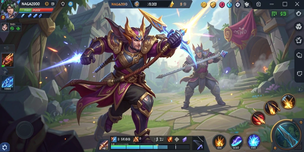 Tangkapan layar gameplay NAGA2000 menampilkan aksi seru dalam pertarungan pemain.