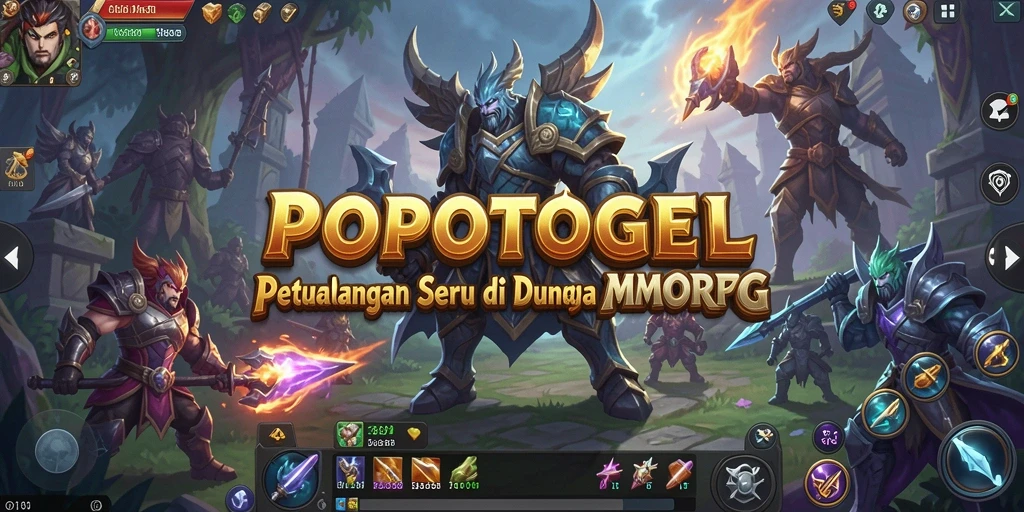 Tangkapan layar gameplay <strong>POPOTOGEL</strong> menampilkan suasana epik dari pertempuran dan eksplorasi dalam dunia MMORPG.