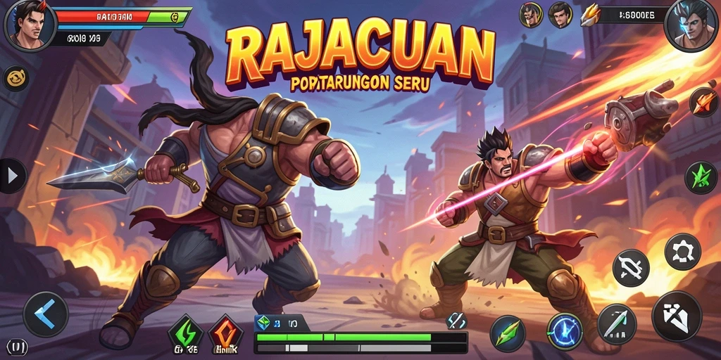 Tangkapan layar permainan RAJACUAN dengan aksi pertarungan yang intens.