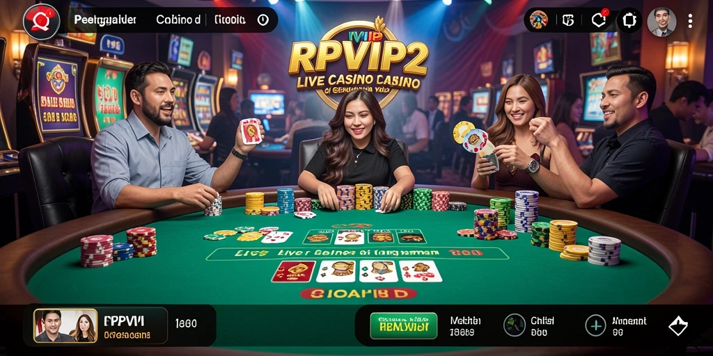 Tampilan gameplay Live Casino di RPVIP2 menampilkan dealer profesional dan meja permainan yang menarik.