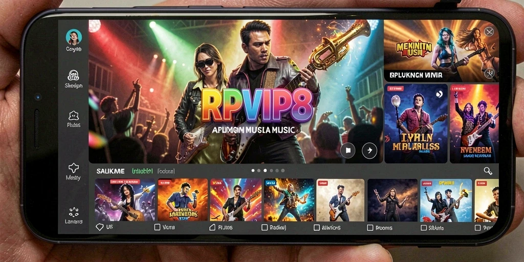 Screenshot gameplay RPVIP8 menampilkan antarmuka aplikasi musik yang menarik.