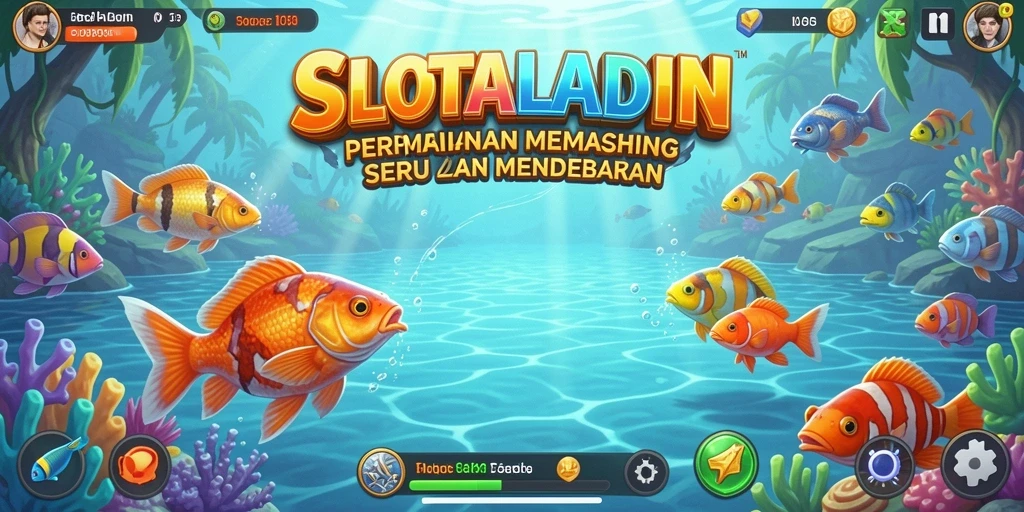 Gameplay SLOTALADIN yang menarik dengan ikan beragam di latar belakang.
