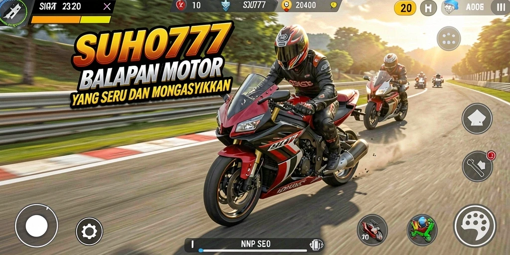 Screenshot gameplay SUHU777 menampilkan balapan motor yang mendebarkan.
