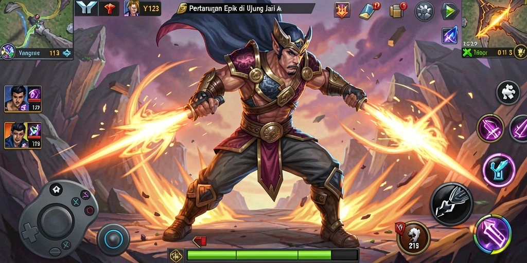 Screenshot gameplay YY123 menampilkan pertarungan seru dan karakter yang unik.